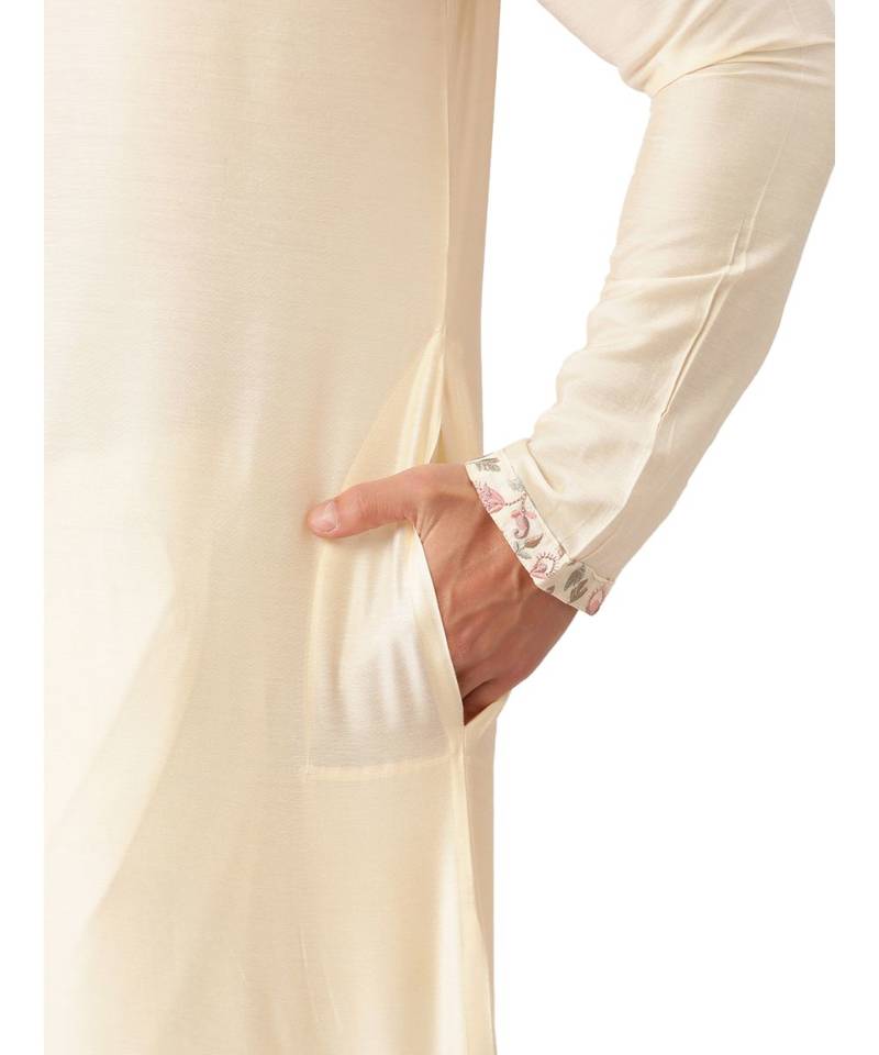 Cream silk Jacket Kurta Churidar Set