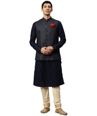 Blue silk Jacket Kurta Churidar Set 1
