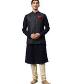 Blue silk Jacket Kurta Churidar Set
