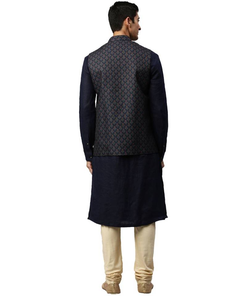 Blue silk Jacket Kurta Churidar Set