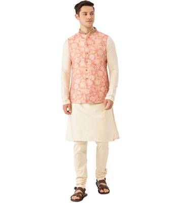 red silk Jacket Kurta Churidar Set 1