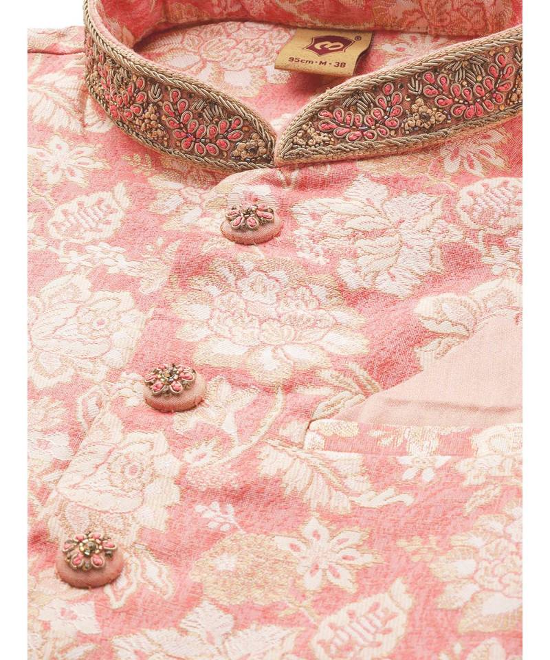 red silk Jacket Kurta Churidar Set