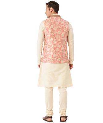 red silk Jacket Kurta Churidar Set 5