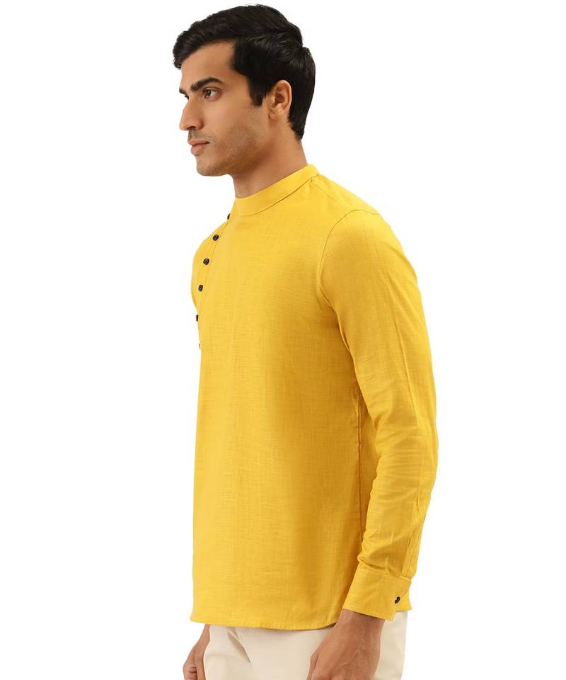 yellow Art Silk Short Kurta