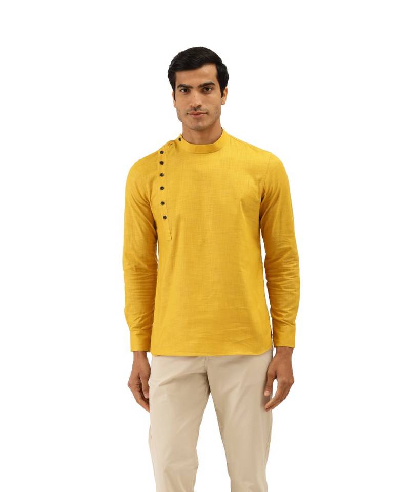 yellow Art Silk Short Kurta