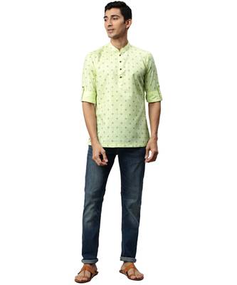 Green cotton Short Kurta 1