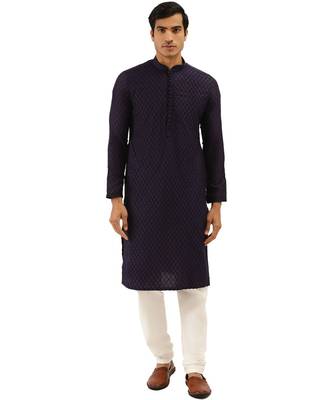Blue Art Silk Kurta Churidar Set 1