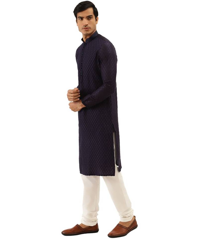 Blue Art Silk Kurta Churidar Set
