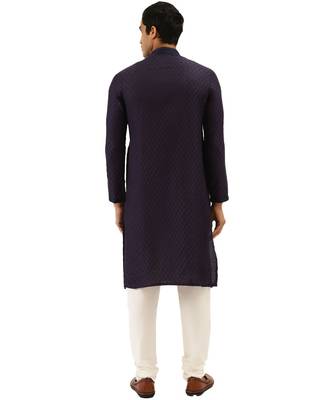 Blue Art Silk Kurta Churidar Set 4