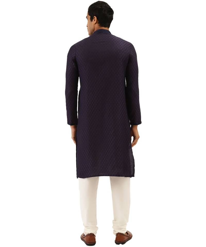 Blue Art Silk Kurta Churidar Set