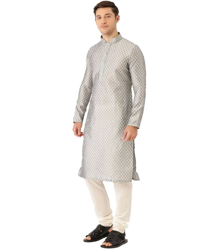 Grey silk Kurta Churidar Set