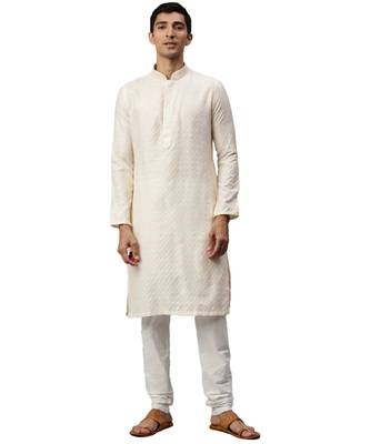 Cream silk Kurta Churidar Set 1
