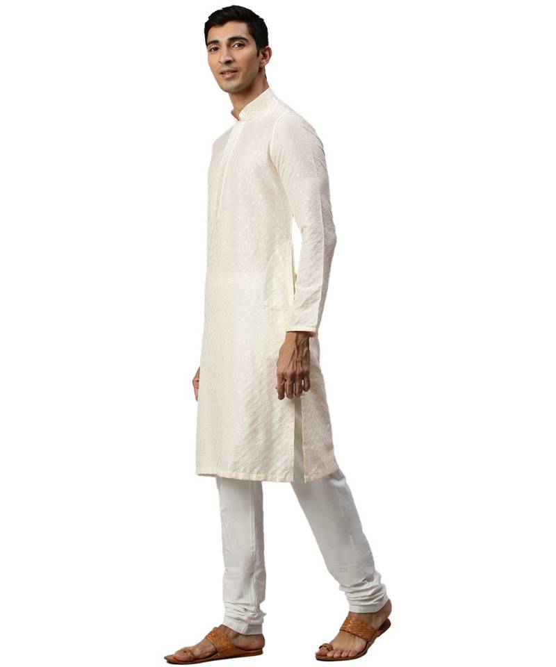 Cream silk Kurta Churidar Set
