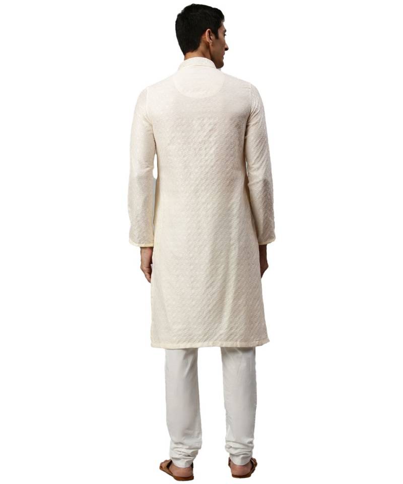 Cream silk Kurta Churidar Set