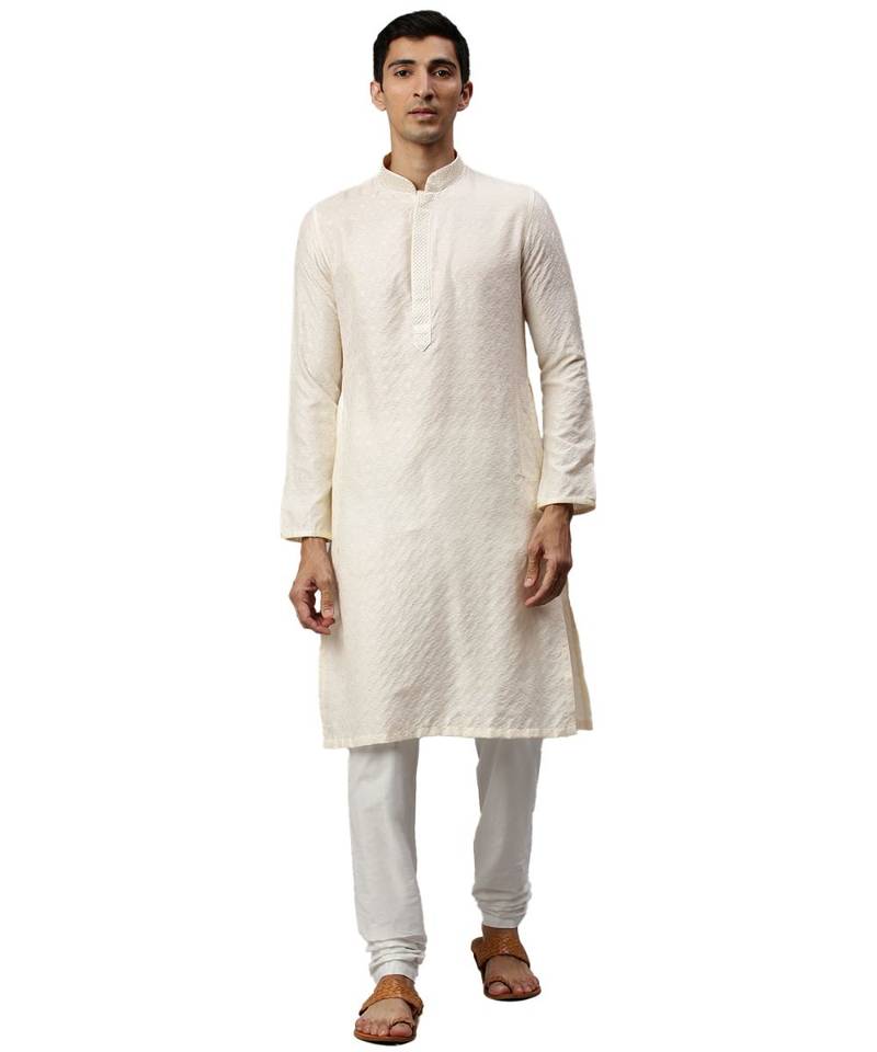 Cream silk Kurta Churidar Set