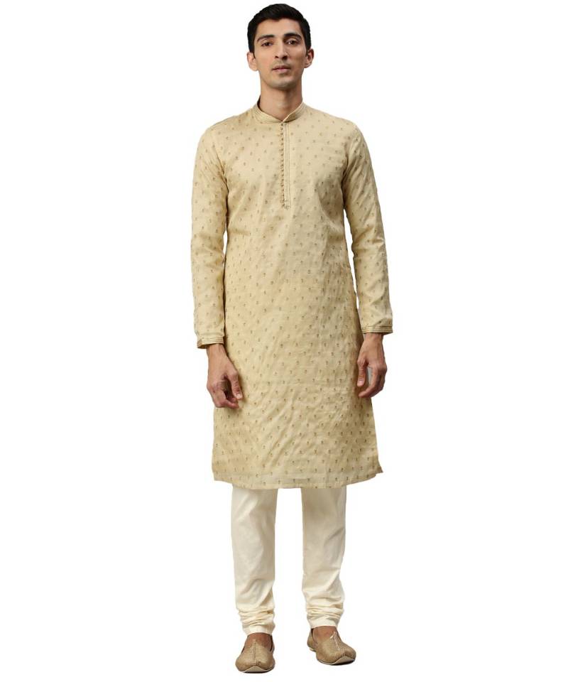 Beige Chanderi Kurta Churidar Set