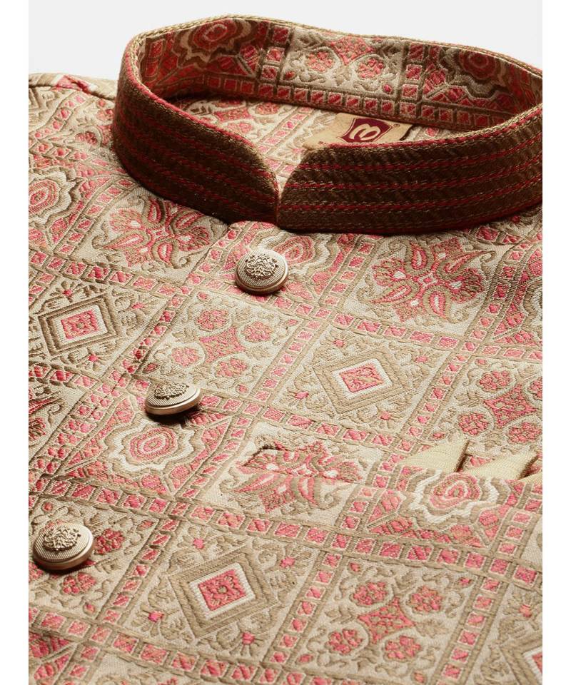 red silk Jacket Kurta Churidar Set