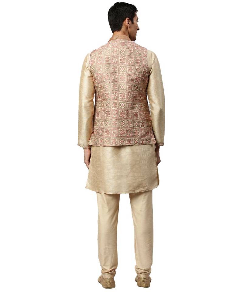 red silk Jacket Kurta Churidar Set