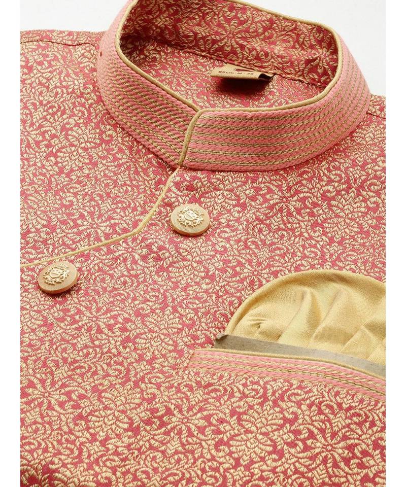 red silk Jacket Kurta Churidar Set