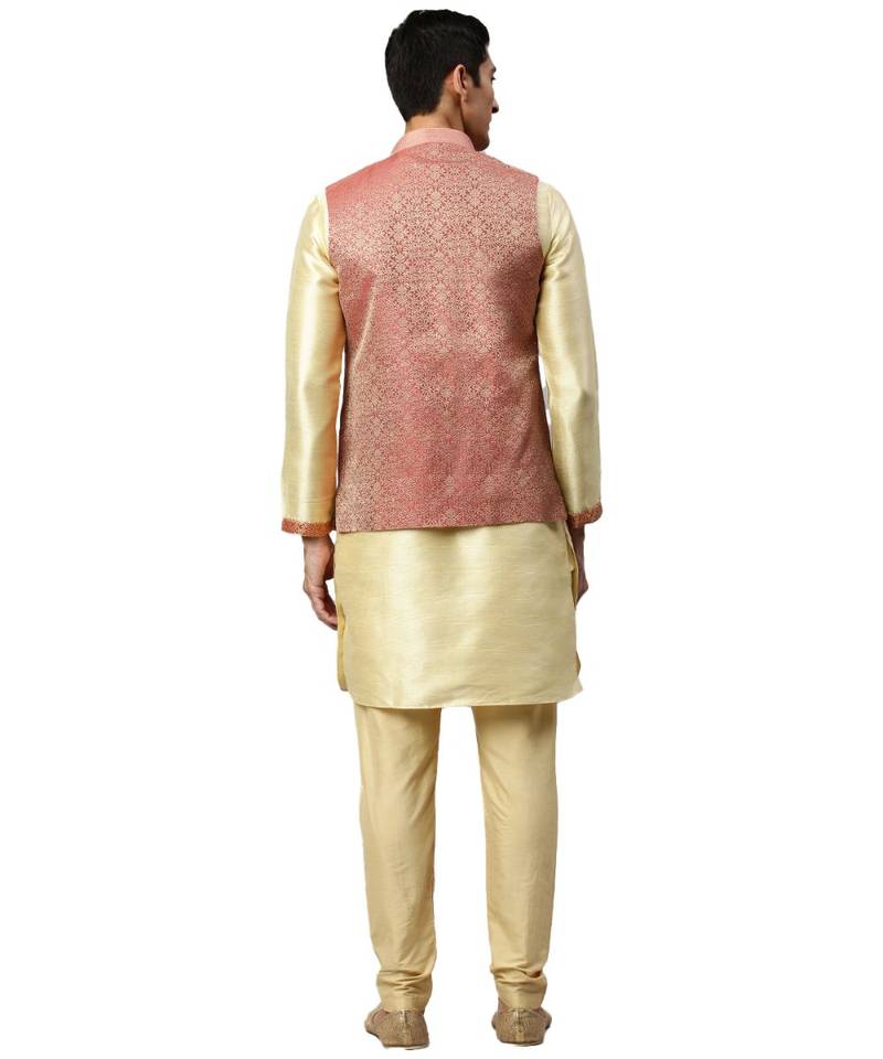 red silk Jacket Kurta Churidar Set