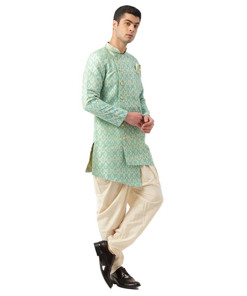 Green Art Silk Semi Indo-Western and Patiala Set