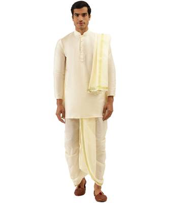 Beige Art Silk Kurta Dhoti Set 1