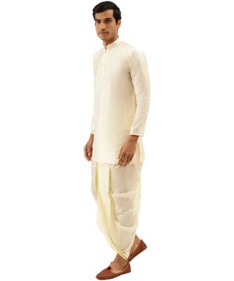 Beige Art Silk Kurta Dhoti Set 3