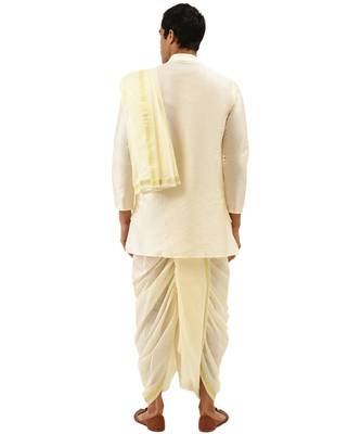 Beige Art Silk Kurta Dhoti Set 4