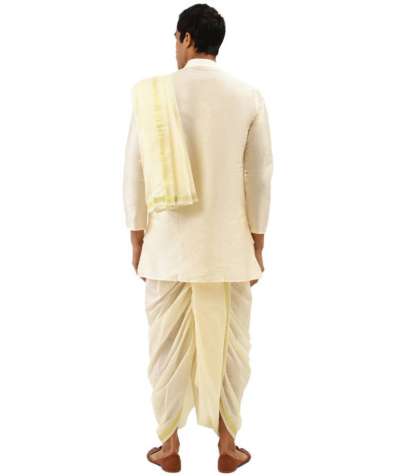 Beige Art Silk Kurta Dhoti Set