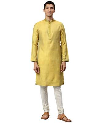 Yellow Jacquard Kurta Churidar Set 1
