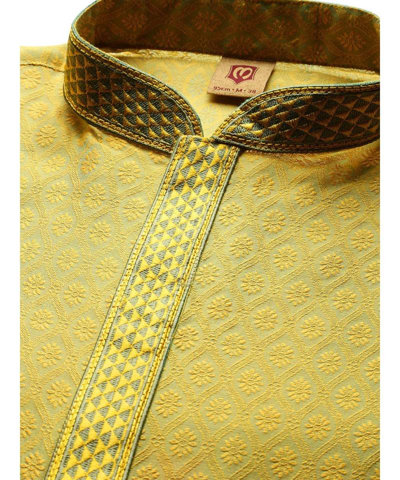 Yellow Jacquard Kurta Churidar Set