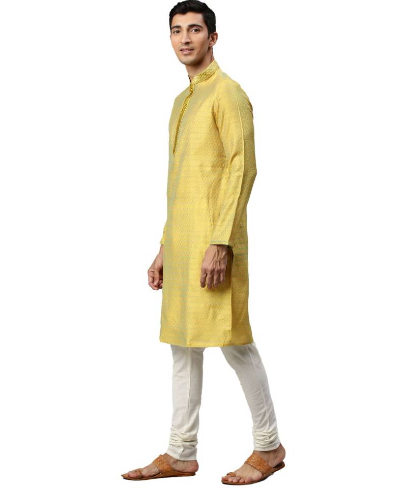 Yellow Jacquard Kurta Churidar Set