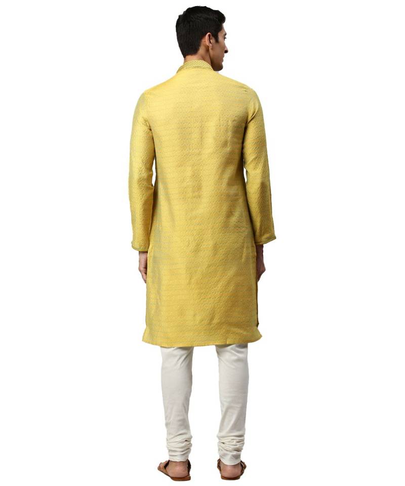 Yellow Jacquard Kurta Churidar Set