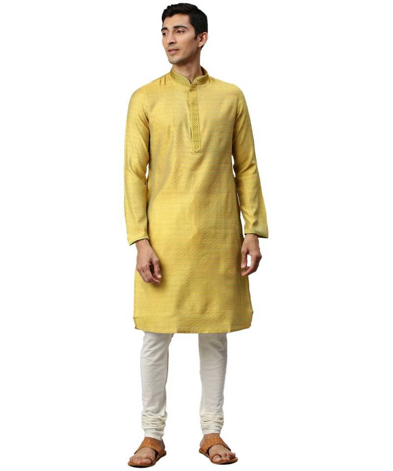Yellow Jacquard Kurta Churidar Set