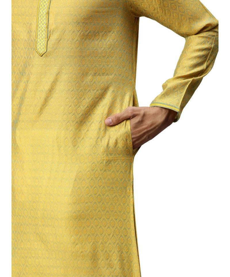 Yellow Jacquard Kurta Churidar Set
