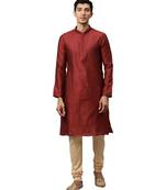 Maroon Jacquard Kurta Churidar Set