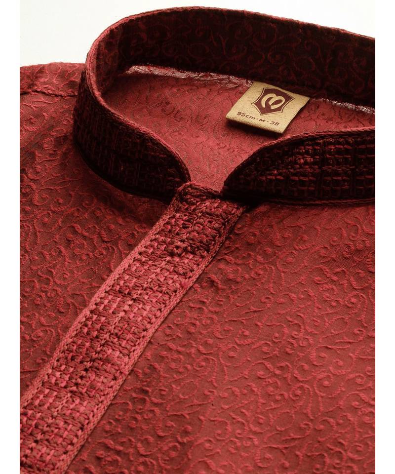 Maroon Jacquard Kurta Churidar Set