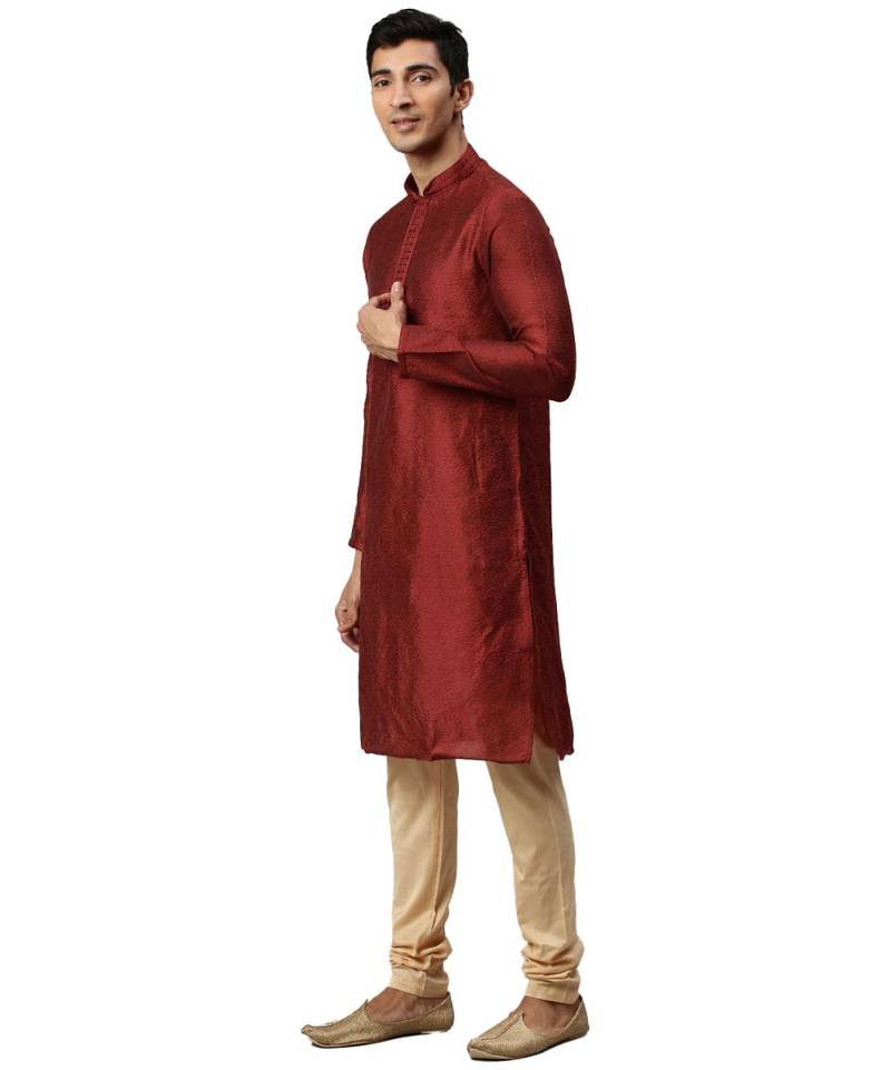 Maroon Jacquard Kurta Churidar Set