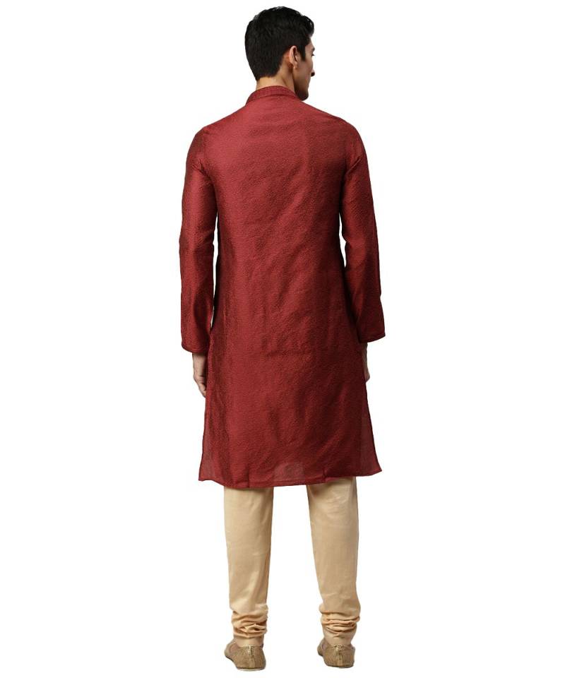 Maroon Jacquard Kurta Churidar Set