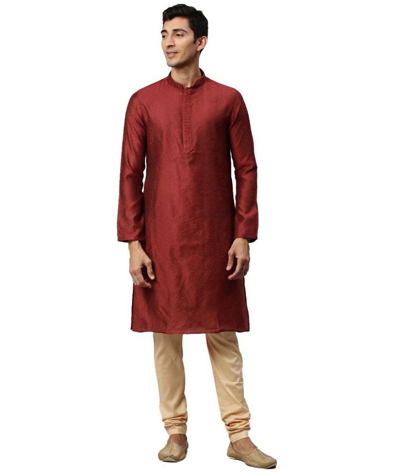 Maroon Jacquard Kurta Churidar Set