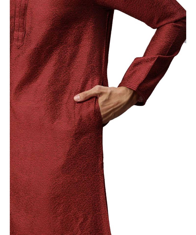 Maroon Jacquard Kurta Churidar Set