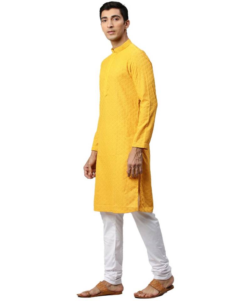 yellow cotton Kurta Churidar Set
