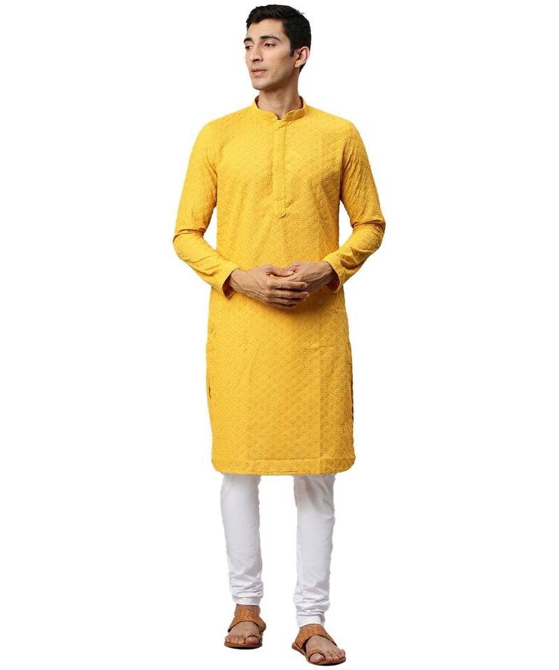 yellow cotton Kurta Churidar Set