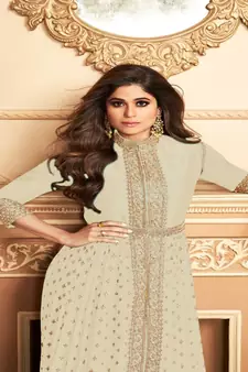  Shamita Shetty Off White Golden Slit Style Pants Suit