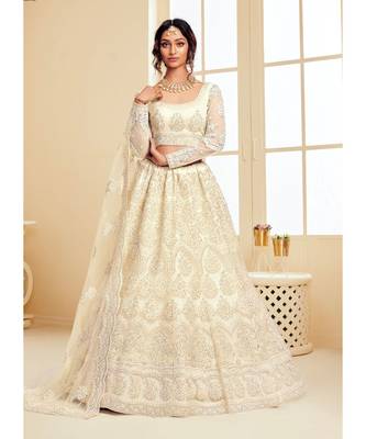 Cream Pearld Embroidered Wedding Lehnga Choli 1