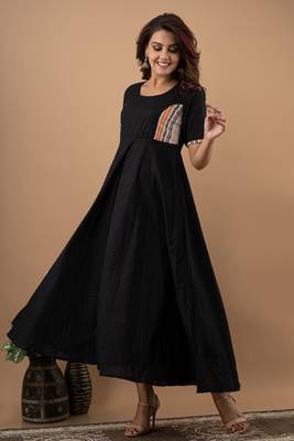 Black plain cotton cotton-kurtis 1