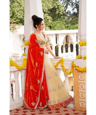 embroidered organza yellow  lehenga 1