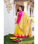 embroidered chanderi yellow  lehenga