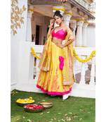 embroidered chanderi yellow  lehenga