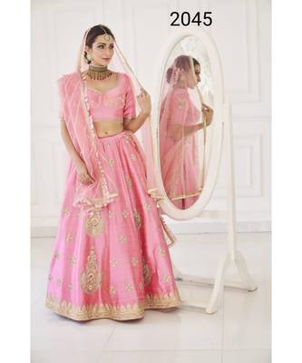 embroidered silk pink  lehenga 1